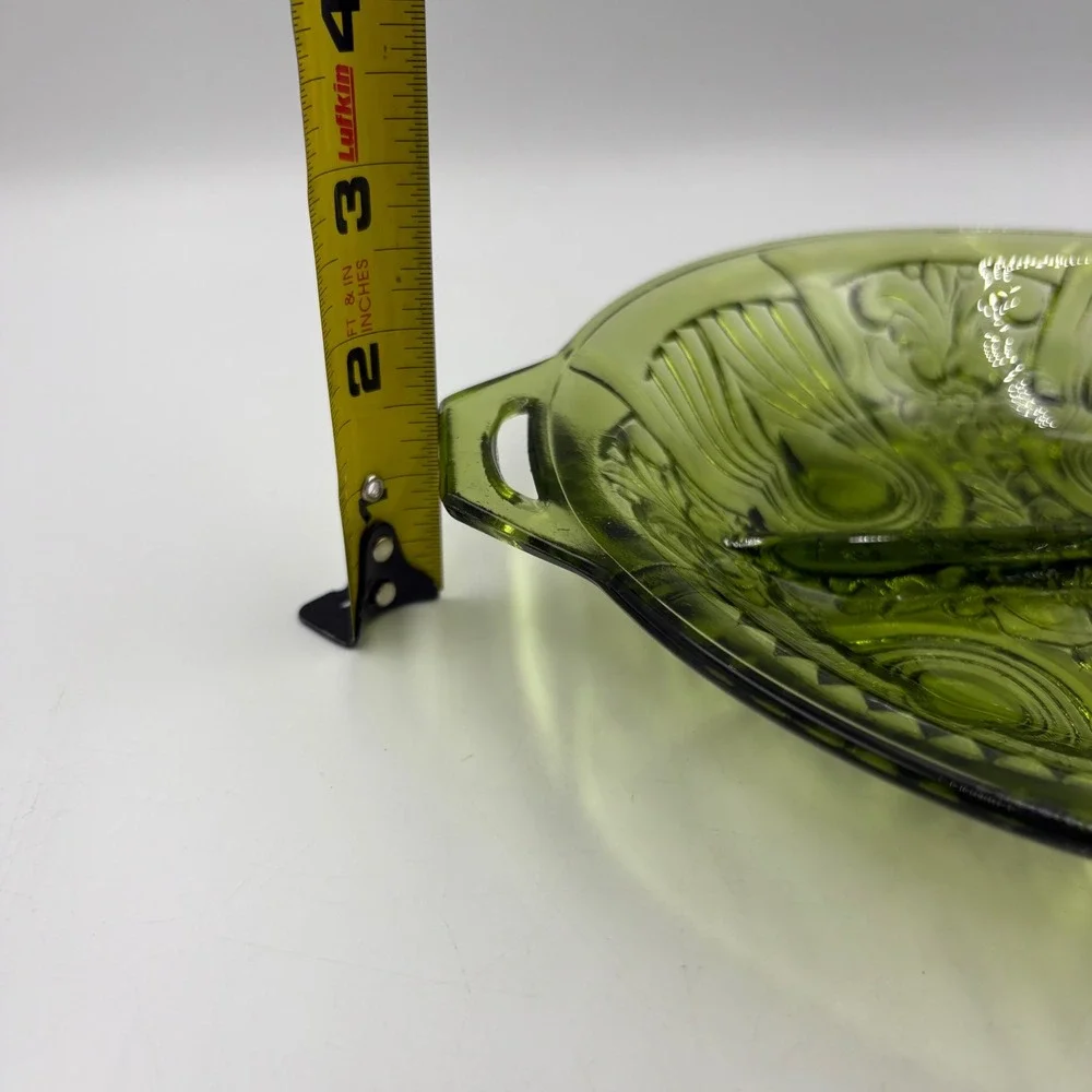 Vintage Indiana Glass Divided Relish Dish  8in Green Excellent Pressed Pattern